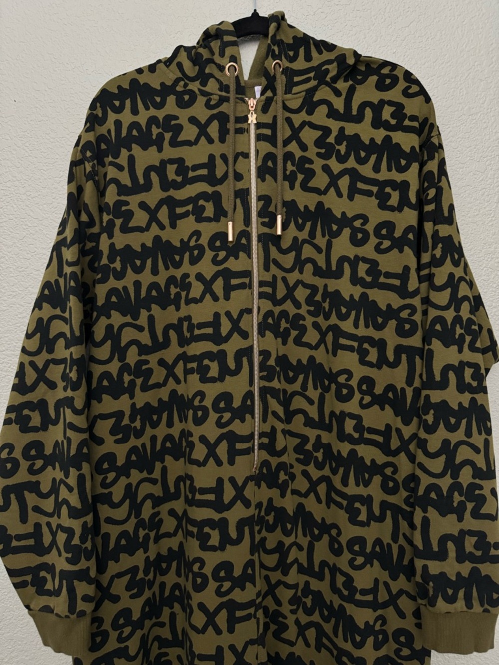 Savage X Fenty Forever Savage Hooded One Piece Olive Green Allover Logo Size XL - Picture 4 of 14